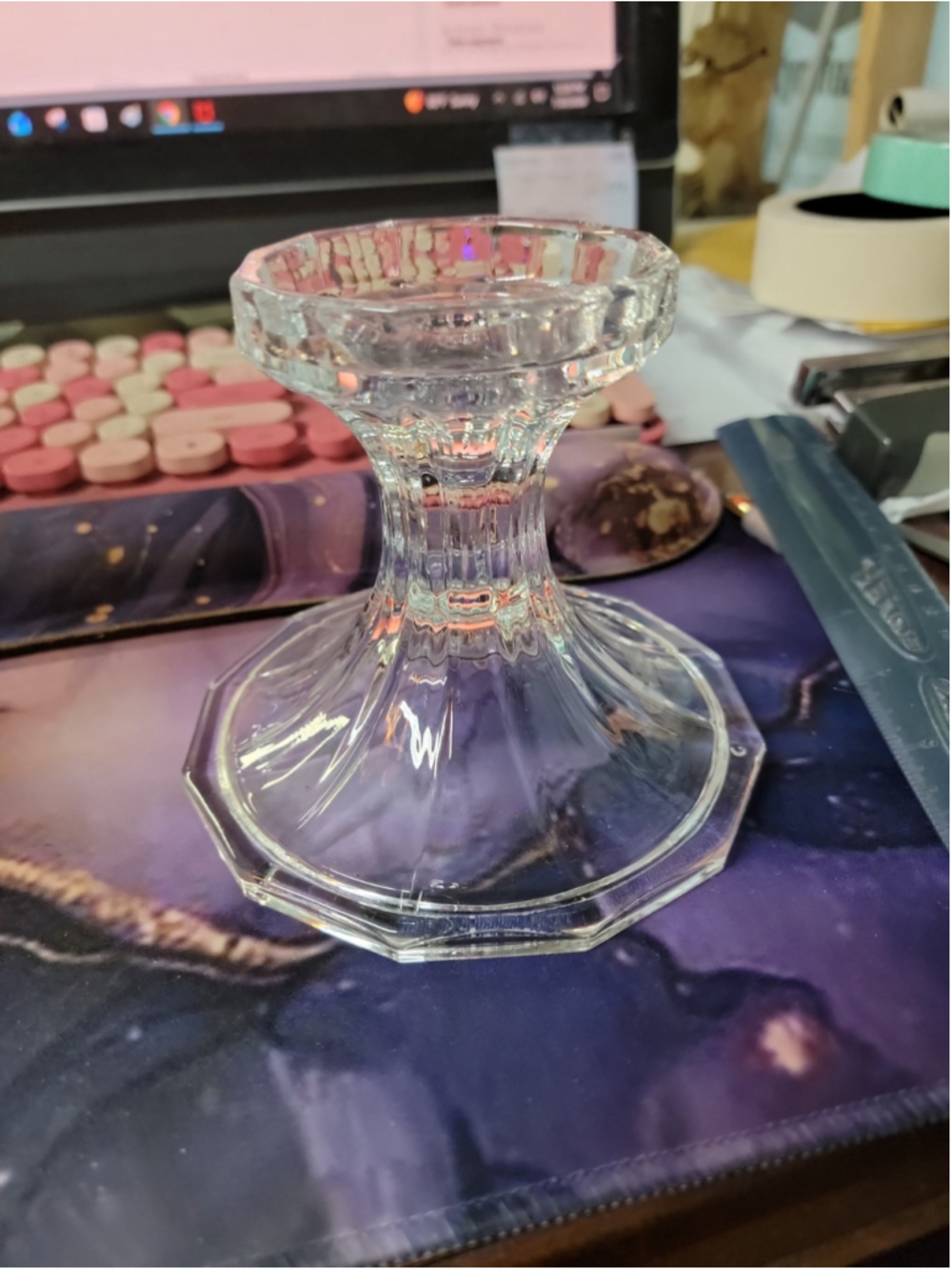 ST. GEORGE TOWLE FINE LEAD CRYSTAL HURRICANE LAMP PEDESTAL BASE